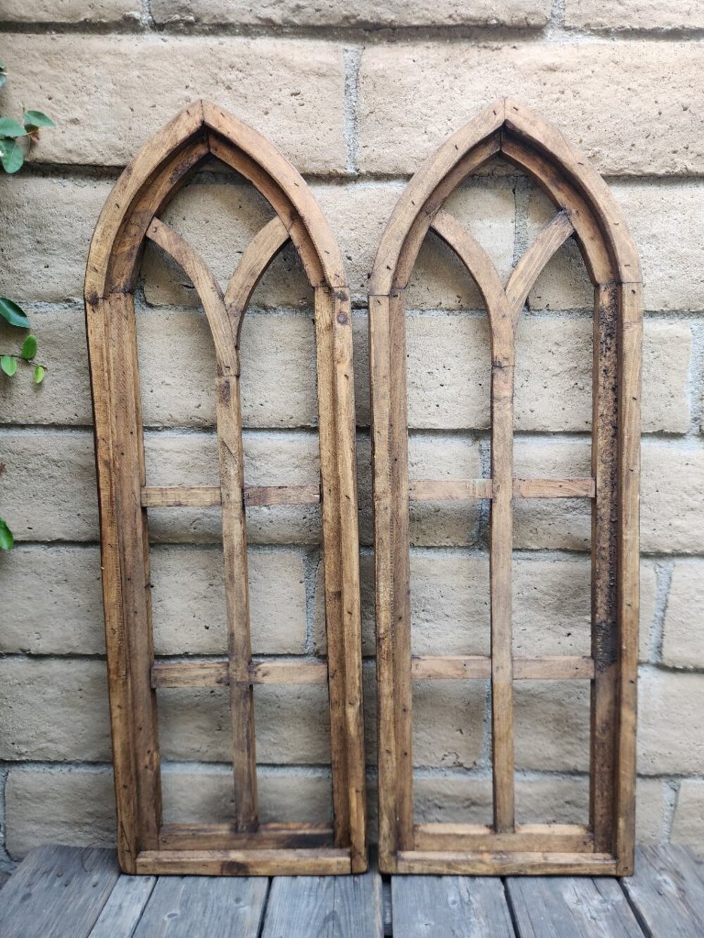 Set of 2, 36" H Arch Wood Frame Distress Brown Shabby Chic Wall Ferrera
